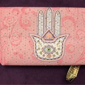 New Sparkly Pink Hamsa Cosmetics Bag with Stars and Hearts